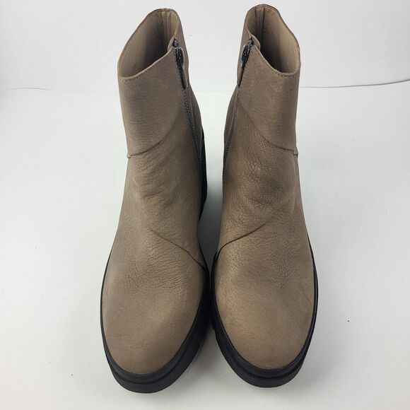 Eileen Fisher Tan Taupe Leather Lug Platform Ankle Booties Boots  Size 11 - Picture 11 of 15
